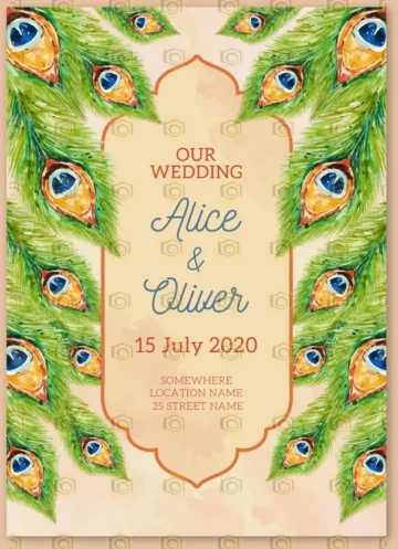 Wedding Invitation Template With A Peacock Design